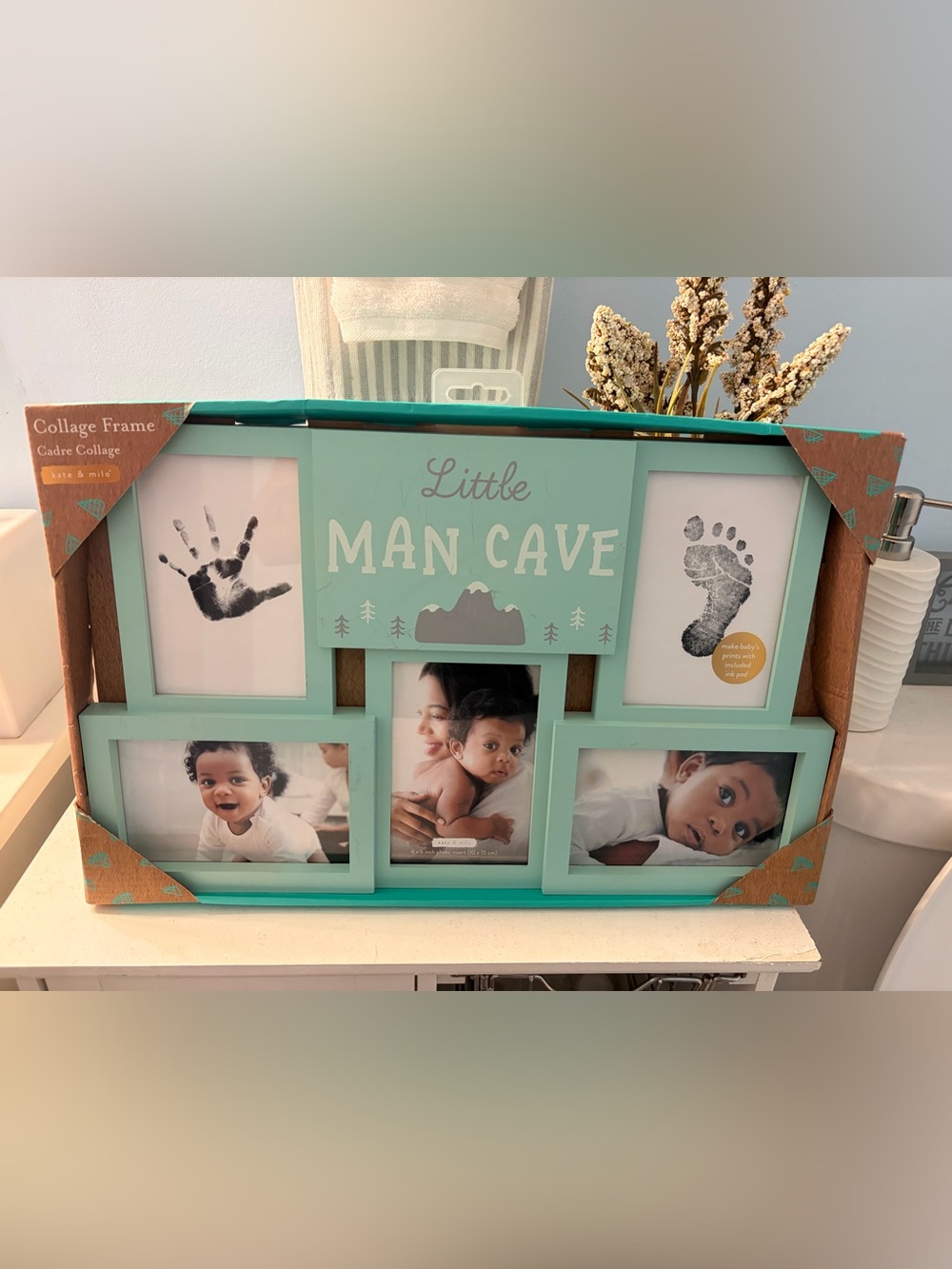 Pearhead Little Man Cave Handprint Footprint Collage Frame w/ Ink Pad Brand New